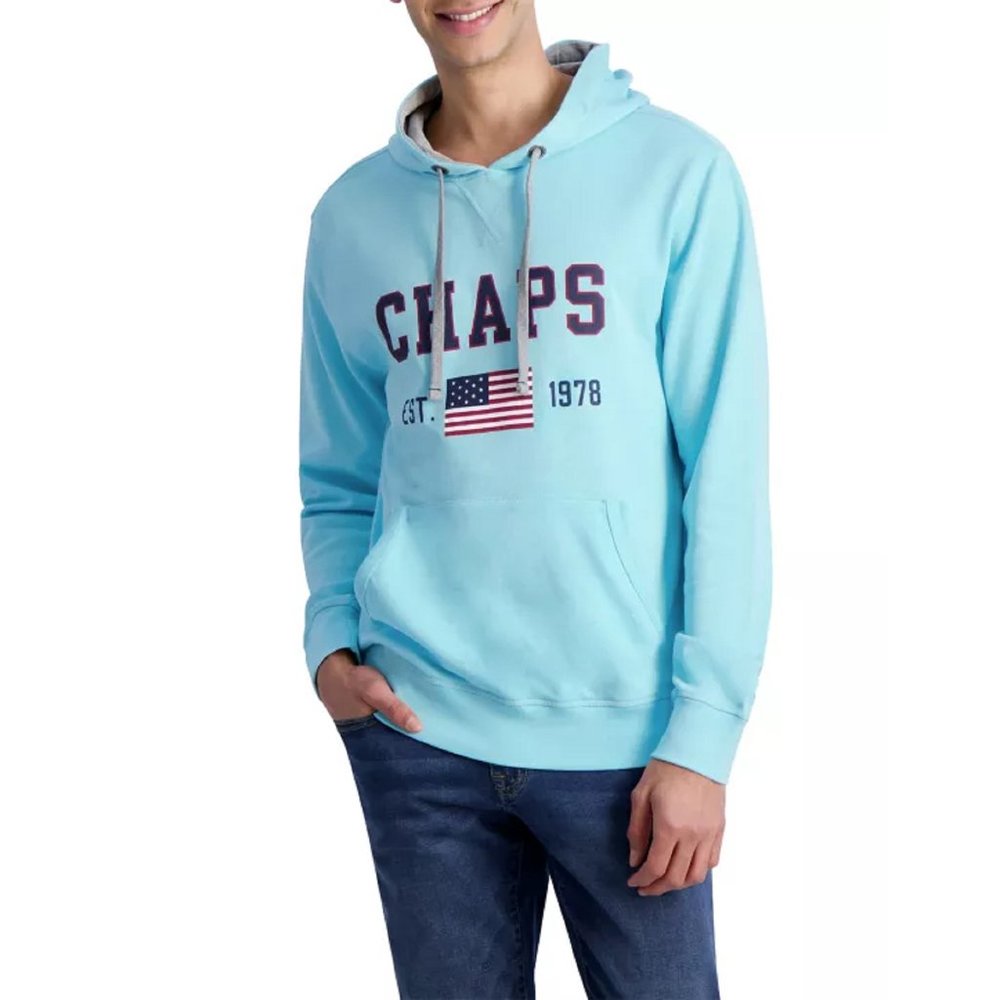 XL new AQUA BLUE Chaps French Terry Graphic Hoodie in MEN's Size EXTRA LARGE